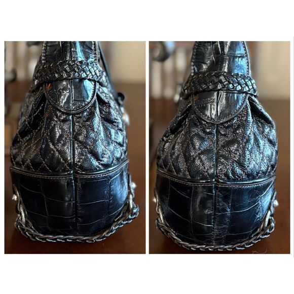 BRIGHTON - Quilted Black Patent Leather Hobo Shoulder Bag. Beautiful Condition! - Picture 10 of 15